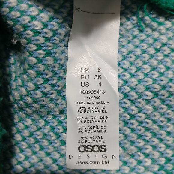 ASOS Design Oversized US 4 Camo Blue/Green/White.Crew Neck Sweater Ribbed Cuff - Picture 13 of 13